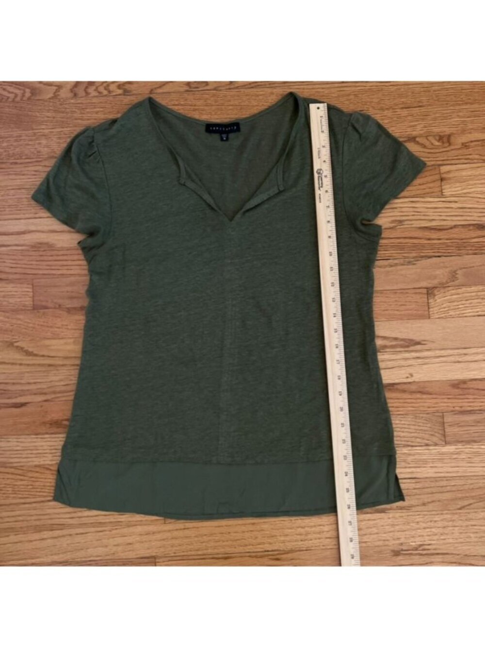 Sanctuary Womens Sz M Top Olive Linen Knit Tunic Sheer Hem Earthy Grunge Boho - Picture 9 of 11